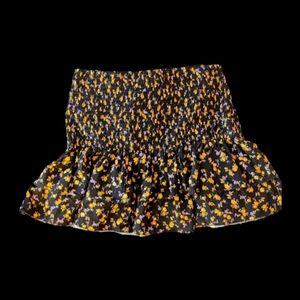 F21 - MD Black Floral Print Flare Mini Skirt